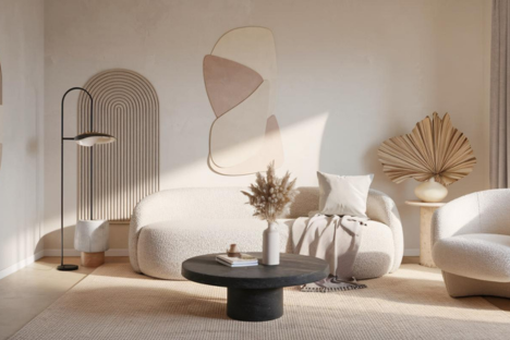 Visuel tendance salon organique moderne beige