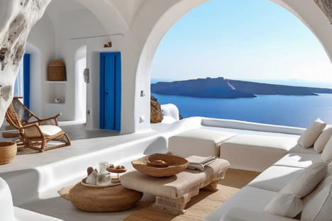 Photo ambiance salon maison Grèce