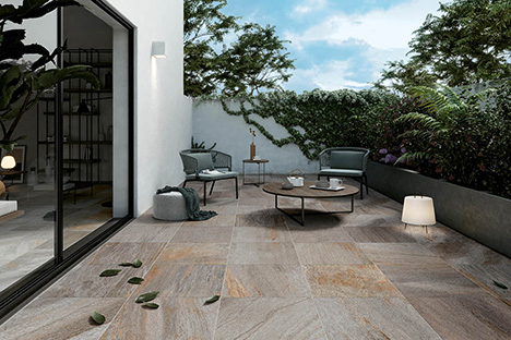 Photo d'ambiance terrasse ext&eacute;rieure dalles